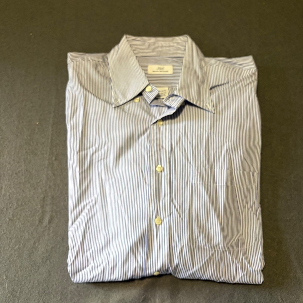 Brooks Brothers 346 Button Down Shirt Mens Large 16.5 34/35 Blue Stripe Work